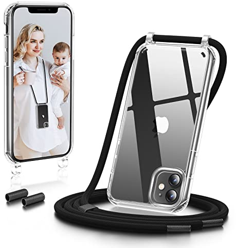 GOODVISH Handykette für iPhone 11 Hülle mit Band Transparent, Schwarz | Kameraschutz und Bildschirmschutz, Necklace Handyhülle Schnur Schutzhülle für zum Umhängen Phone Case 11 mit Kordel 6.1
