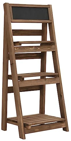 vidaXL Tannenholz Massiv Blumenständer 3 Stufen mit Tafel Blumenleiter Pflanzentreppe Blumenregal Blumenbank Blumentreppe 40x30x90cm