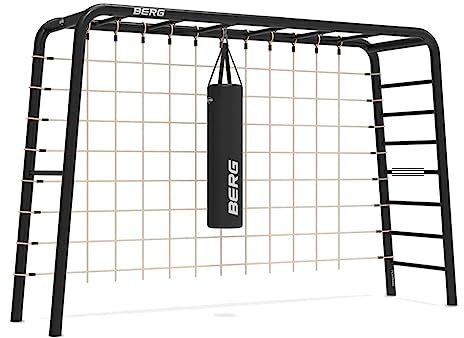 BERG PlayBase Large TL 3-in-1 mit Spielgerät, Reckstange, Leiter, Kletternetz L und Boxsack, multifunktionaler Spielplatz für draußen