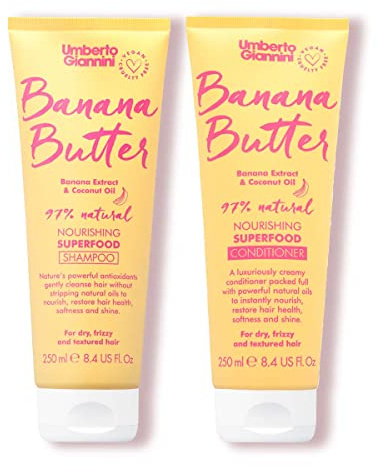 Umberto Giannini Banana Butter Nourishing Superfood Shampoo & Conditioner Set, pour cheveux secs, texturés ou crépus