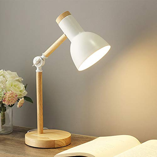 ChaoZan Lámparas de escritorio E27 Lámpara de lectura LED en diseño clásico de madera,lámpara con brazo ajustable, lámpara de trabajo Estilo nórdico,lámpara de oficina,lámpara de noche - blanco