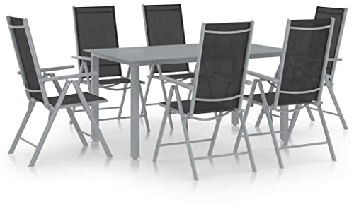 vidaXL 7-TLG. Garten-Essgruppe Aluminium Silbern und Schwarz