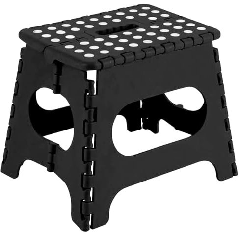 Acan Tradineur - Taburete Plegable pequeño de PVC, 27 cm de Altura, Antideslizante, Multiusos, Color Surtido (Blanco,Negro,Gris)