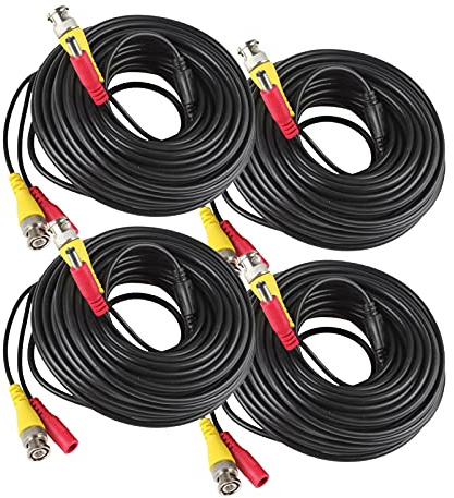 Auroh BNC Cable 5M 4 Pack - 2 in 1 Video & Power Cable for CCTV Camera | Pre-made 2 in 1 coax cable carrying video and power in one run. For CCTV, DVR, AHD, TVI, CVI and analogue cameras.