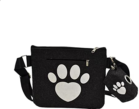ANTHRAZIT PFOTE Hunde Leckerli Tasche mit Kotbeutelspender Filz