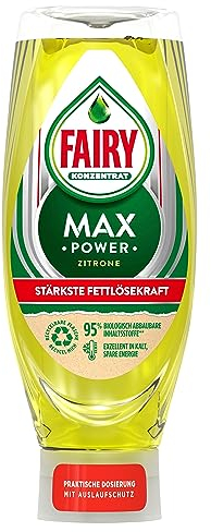 Fairy Spülmittel Max Power Zitrone, effektive Formel für sauberes Geschirr und Fettlösekraft bei fettigsten Töpfen und Pfannen, 660m
