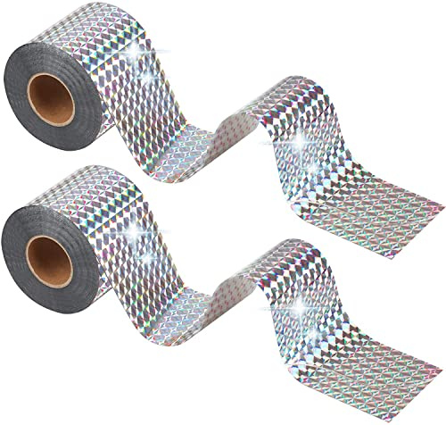 Annhao 90 m x 5 cm reflekterande fågelavvisande band holografiskt fågelskydd för att skydda balkong grönsaksväxter - silver