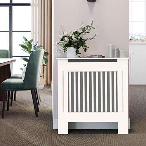 FATIVO Copritermosifone moderno Bianco Mobiletto: Copri Termosifone in MDF Copri calorifero Copertura del radiatore Mensola per radiatore - Piccolo 78x19x92cm Stile verticale pannello