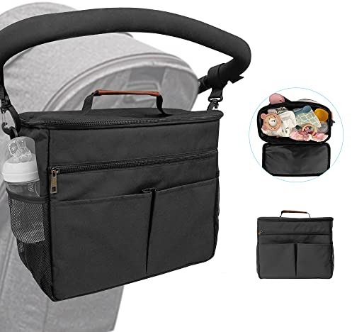 Kinderwagentasche Organizer Kinderwagen Buggy Tasche Baby Universale Multifunktionale Aufbewahrungstasche (SCHWARZ)