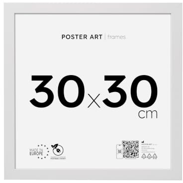 POSTER ART Bilderrahmen 30x30 cm Hängende aus MDF und Acrylglas Weiß | Für Poster und Puzzles, Vertikal oder horizontal, Einfache Montage, Robustes Acrylglas, Europäische Produktion