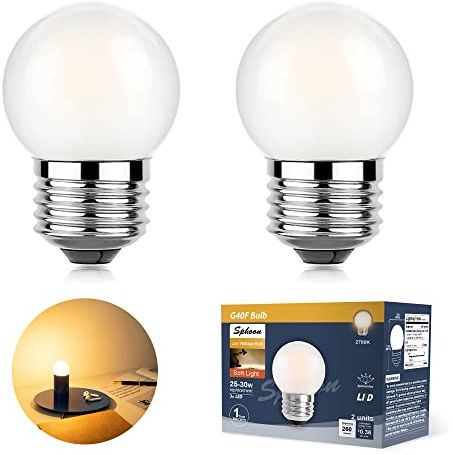 G40 Led Low Wattage Bulb 3W Equivalent 25 Watt Light Bulbs, Standard E26 Small Power, Frosted, Warm White 2700K, Dimmable for Bathroom Bedside Accent Lamps Appliance Bulb Refrigerator Pack of 2