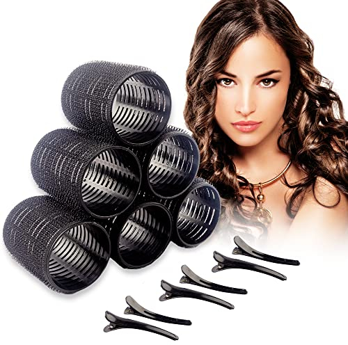 12 Pcs Hair Rollers with Clips – 6 Large 50mm Rollers & 6 Clips – Heatless Hair Curlers No Heat for Long & Short Hair – Self Grip Rollers for Hair Volume & Styling – Easy, Travel-Friendly