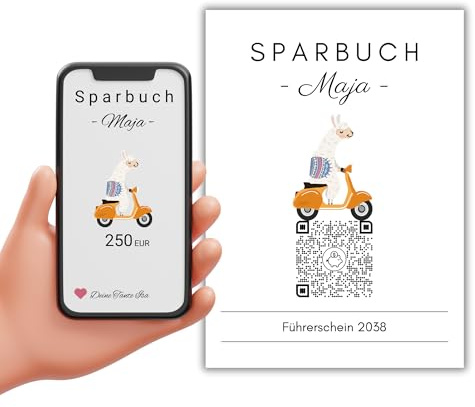 Generisch Geldgeschenk Personalisiert | Sparbuch Roller Motorrad | QrCode Postkarte DIN A6 inkl. Briefumschlag und Anhänger | Motiv Lama