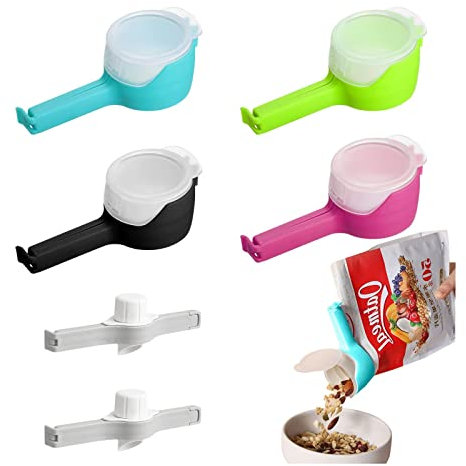 CHAMEEN 4 clip di chiusura con 2 clip per sacchetti della spesa, resistenti clip di chiusura in plastica, riutilizzabili