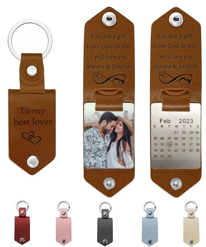 Reuhen Personalisierte Edelstahl Schlüsselanhänger mit Gravur Kalender,Foto und Text,Quadrat Keychain Schlüsselbund mit Kalender Gravur für Personalisierte Geschenke Familie, Freunde, Paar