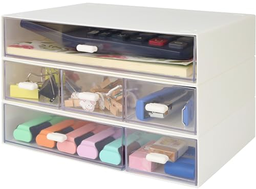 Belle Vous 3-Stöckiger Schreibtisch Organizer mit 6 Fächern - Schubladenbox Kunststoff mit Stapelbaren Schubladen - Ordnungssystem Büro Aufbewahrungsbox für Bürobedarf, Schreibwaren, Stifte & Kosmetik