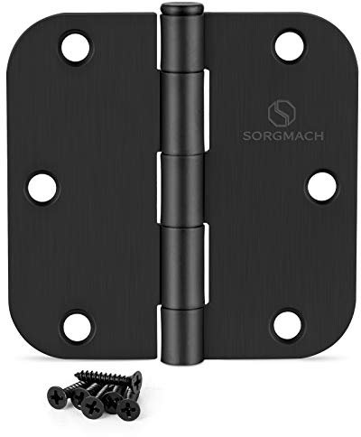 SORGMACH Door Hinge 3 1/2 Inch Interior Door Hinges Matte Black 3.5 Inch Interior Hinges Flat Iron Hinge 3 ½x 3 ½ Door Hardware 5/8 Radius - 12 Pieces