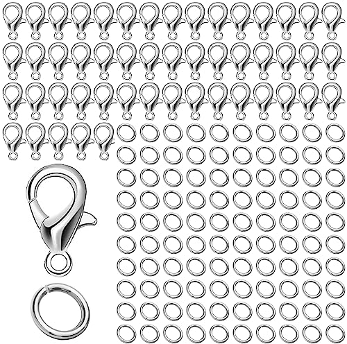 50 Stück Schmuckverschlüsse, Verschlüsse und Verschlüsse für Schmuck, Armbandverschluss, Armbandverschluss, Verriegelung Halskettenverschluss für Ketten, mit 200 Stück offenen Sprungringen, für