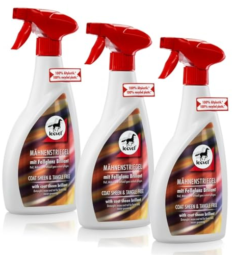 RL24 leovet - Mähnenstriegel | Mähnenspray für Pferde | Schweifspray schützt vor Staub & Schmutz | Pflege für Fell, Mähne & Schweif | schnelle Kämmbarkeit | 3 x 550 ml Sprühflasche (3er Set)