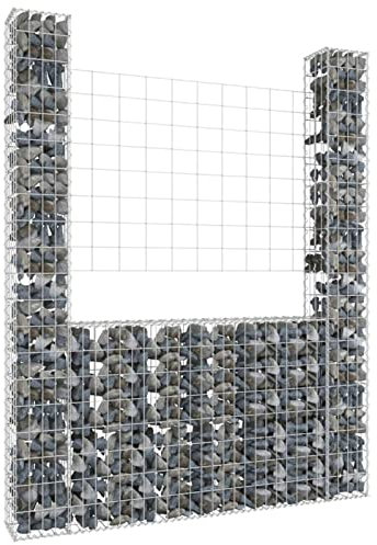 Homgoday Gabbione a U con 2 Pali in Ferro 140x20x200 cm, Cancello Giardino Esterno, Cancello per Recinzione da Esterno, Recinzione da Cantiere