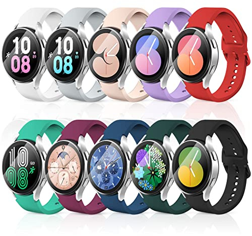 aceyoon 10 st klockarmband kompatibelt med Samsung Galaxy Watch 6/5/4 40 mm 44 mm/klocka 5 pro 45 mm, mjukt sportarmband i silikon för Galaxy Watch 6 Classic 43 mm 47 mm smart klockarmband för kvinnor