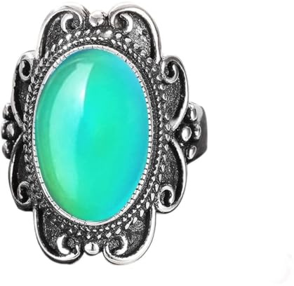 DALEGEM 925 Sterling Silver Oval Color Changing Crystal Ring,Retro Mystery Temperature-Control Changeable Gemstone Boho Ring (Ring_A, 9)
