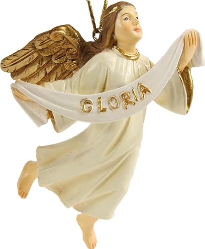 FADEDA Angel Flying with Gloria Banner/Height: 6 cm/Hand-Painted/Detailed Nativity Scene Figures - Christmas Table Decoration Nativity Accessories