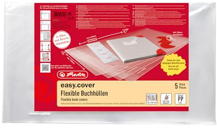Herlitz 50014750 Buchumschlag für Schulbücher easy cover, Buchhülle transparent, für alle gängigen Buchformate, 25 Stück