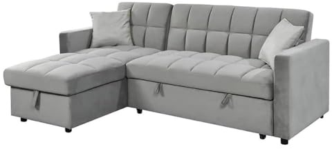 IBERA HOME Sofá Cama Chaise Longue 210x145 cm - Chaise Longue Reversible Ambos Lados con Arcón, Sofa Rinconera con Sistema de Arrastre, Armazón de Pino Macizo - Gris Terciopelo