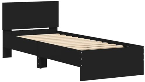 vidaXL Cadre de Lit avec Tête de Lit, Lit Simple avec Sommier à Lattes, Lit Adulte, Meuble de Chambre, Moderne, Noir 90x190 cm Bois d'Ingénierie
