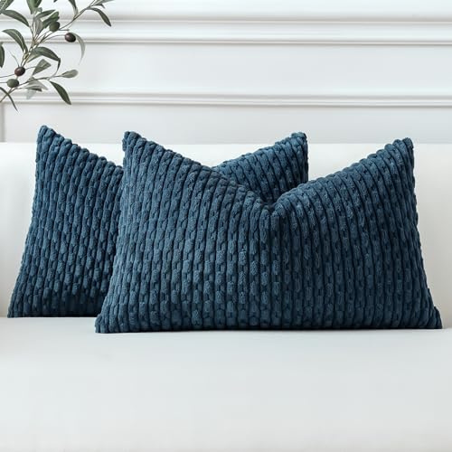Sungeek 2er Set Kordsamt Kissenbezüge, Dekorativ Zierkissenbezüge Weich Kissenbezug Dekokissen Sofakissen Boho Deko Bezug Kissenhülle für Sofa Schlafzimmer Wohnzimmer (30x50 cm, Blau)