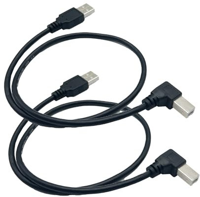 jasavdio 2Pack 0.5m USB 2.0 A to Right Angle B Cable - USB Printer/Scanner Cable - 1x USB A (M), 1x USB B (M) - Compatible with Computers and Printers