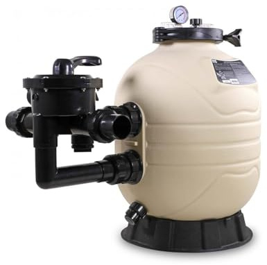 Flotide MFS17 HDPE-sandfilter – 425 mm diameter, 7 000 L/H Max Flow, 37,5 m³ poolkapacitet, 0,14 m² filteryta, 50 mm/1,5 tum anslutning, 40 kg sand, hög densitet poly etylen, 2,8 bar, 50 °C, vit