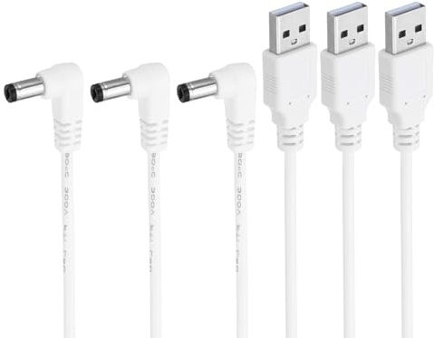 PATIKIL Cavo Alimentazione 3ft Usb 2.0 Tipo A a Dc 5,5x2,1 mm Angolo 90 Gradi, Jack Barile, 3pz, Adattatore Cavo, Connettore, Cavo Ricarica per Ventole, Altoparlante, Lampada, Bianco