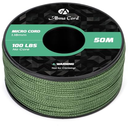 Abma Cord Micro Corde 1,18 mm Paracorde 50M Bobine | Max 45kg (100lbs), Fil Tressé, Polyester, DIY, Bracelet, Crafting