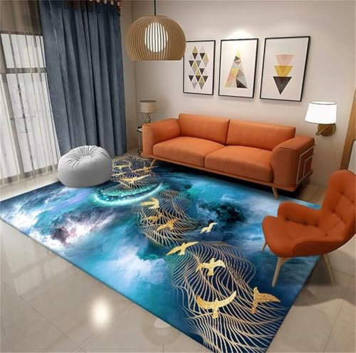 RUGMRZ Kuschelige Teppiche 60x90CM Schlafzimmers Kinderteppich Küchenteppiche Blau Rutschfester Teppich für Teenager-Schlafzimmer mit abstraktem Streifendesign