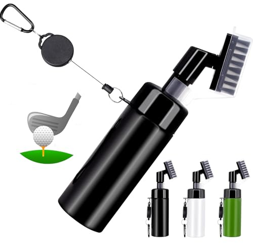 Golfschläger Bürste, Golfschläger-Bürstenreiniger mit Wasserspray, Leicht Tragbar Golfschläger Reiniger mit Schlaufe Clip (Karabiner) für hängen auf Golf Tasche, Essentials Golfzubehör (Schwarz)