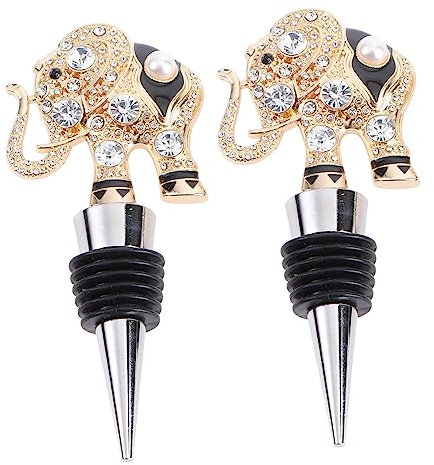 SHOWERORO Wine Bottle Stoppers Alloy Decorative Cork Plug Metal Zinc Alloy Elephant Design Reusable Set of 2 for Red Wine Preservation