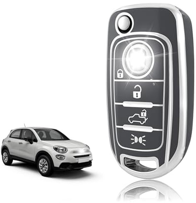 TOOMUME Funda Llave TPU, Carcasa Llave Apto para Fiat 500X 500L 500 Tipo Egea Toro Cronos Mirror Lounge Punto Jeep Renegade Dodge Neon, Cubierta Llaves Coche Mando - Flip Key