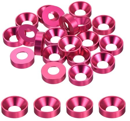 sourcing map Arandelas avellanadas de copa cónica M8, juntas de aluminio anodizado para tornillo RC/FPV/PC/Drone/accesorios mecánicos, piezas de modelo, paquete de 20 (rojo rosa)