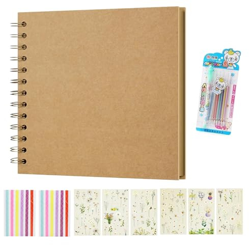 QHSXMQ Fotoalbum 40 Seiten, 18 X 18 cm Khaki Kraftpapier Scrapbook mit ZubehöR, Fotoalbum zum Selbstgestalten, Scrapbook Fotobuch zum Einkleben, Hardcover Photo Album für Hochzeit, Geburtstag