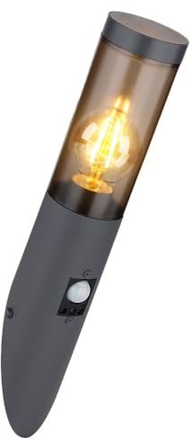 Außenwandlampe mit Bewegungsmelder Edelstahl Wandleuchte Fackel Aussen, anthrazit rauch, 1x LED 6W 806Lm warmweiß, BxH 7,6x41 cm