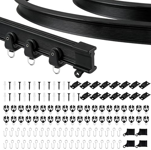 NHTJTHE 5m Flexible Deckenvorhangschiene, Gebogene Vorhangschiene mit stummen Rollen，ideal für Duschfenster, Wohnmobil-Raumteiler, Privatsphäre und Heimdekoration - schwarz