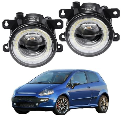 Faro Fanale Proiettore Fari Anteriori Per Fiat Per Punto Per Evo 2009-2012 2 X Auto Sinistra + Destra LED Fendinebbia Gruppo Angel Eye Daytime Running Light DRL 30W 8000LM 12V(White and White)
