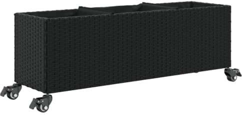 HETFTJN Vasi Orchidee Orto Rialzato Vasi Per Orchidee Fioriera Da Esterno - Fioriera con Ruote e 3 Vasi Nera 107x32x38 cm in Polyrattan per Esterno Terrazza Cortile Balcone