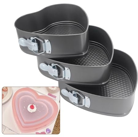 Yuhtech 3 Pcs Heart Shaped Cake Tin Set, Honeycomb Chassis Carbon Steel Cake Mold, Springform Cake Tins Heavy Duty, Baking Tray for Cakes and Cheesecake-Sizes 20/22/24cm