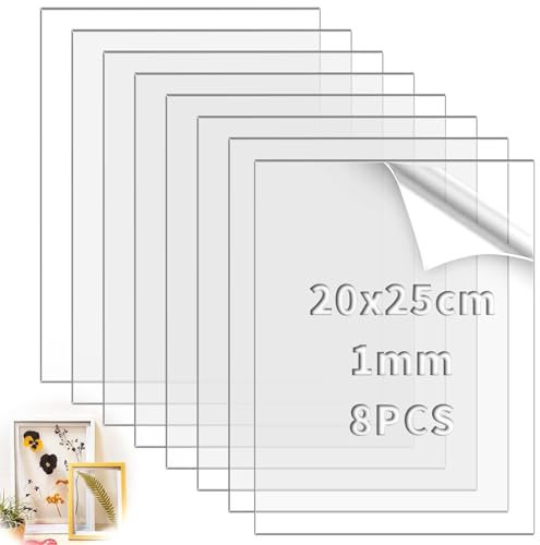 TXXATX 8 Pièces Plexiglass Plaque Transparent 25x20 cm Plexiglass 1mm Plaque Plexiglas Transparent Plaque Acrylique pour Cadre Photo Peinture Exposition de Projet DIY Horaires