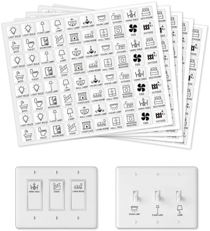 GOMAKERER 400 etiquetas adhesivas para interruptor de luz, 20 diseños de estilo vintage, transparentes, calcomanías de identificación de interruptores, calcomanías negras para el hogar, cocina, baño