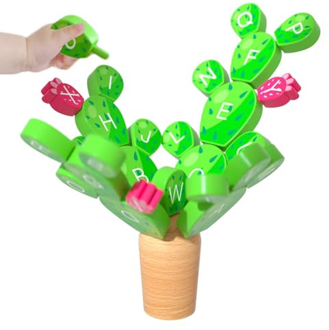 Kustimantu Balance-Kaktus-Spielzeug, Kaktus-Stapelspielzeug, Kaktus-Puzzle zum Stapeln mit Alphabet-Design | Lernzweige für Kinder von 3 bis 8 Jahren, Mädchen