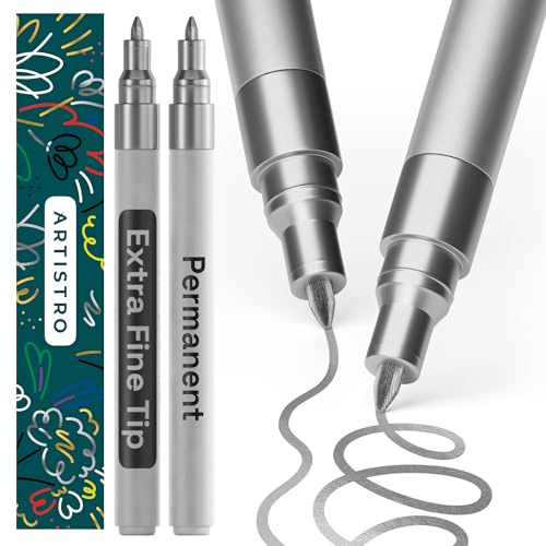 ARTISTRO Permanent Marker - Waterproof Markers for Tire, Fabric, Rocks, Glass, Ceramic, Wood, Paper - Oil Based Paint Pens 2 Silver Extra-Fine Tip